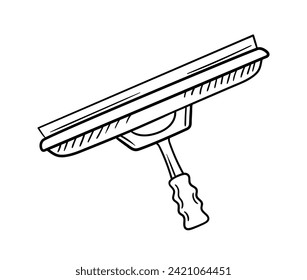 Cleaning tool linear. Window scraper for home. Cleanliness and hygiene. Household chores and routine. Social media sticker. Outline flat vector illustration isolated on white background