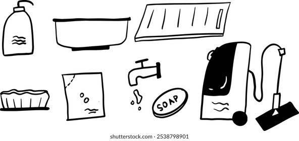 Cleaning Tool Set Illustration | Minimalist Doodle Style Vector