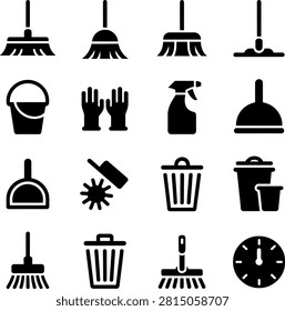 Cleaning Tools and Actions Illustrated with Simple Line Icons for Graphic Design Projects