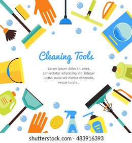 Cleaning Tools Banner for House Services. Flat Design Style. Vector illustration for cleaning service design