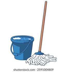 Cleaning Tools: Bucket and Mop Isolated