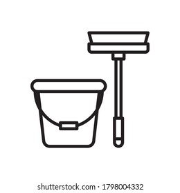 Eimer- und Mop-Line-Symbole für Reinigungswerkzeuge, Vektorbild
