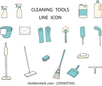 Cleaning tools color icon set