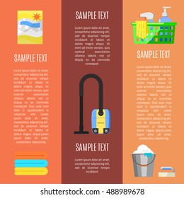 Cleaning tools concept banners flat vector illustration