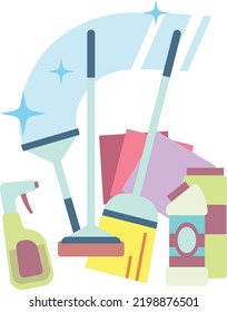 Herramientas de limpieza y botella de detergente. Icono de hogar
