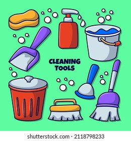 Cleaning tools equipment element with hand drawn gradient outline style