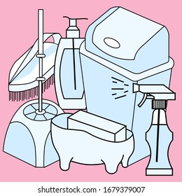 Cleaning. Tools for homework. Icons.