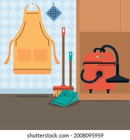 cleaning tools in the house illustration