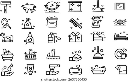 Cleaning Tools and Household Items Icons Collection