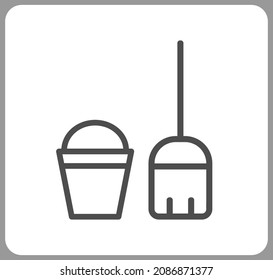Cleaning tools icon for app, broom and bucket icon, sign, Time to clean the house.