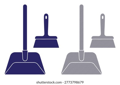 Cleaning tools icon, plastic dustpan, hand scraper, housework equipment, sanitation service.