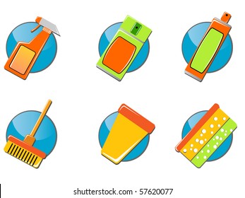 Cleaning tools icon set