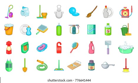Cleaning tools icon set. Cartoon set of cleaning tools vector icons for web design isolated on white background