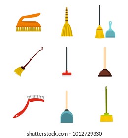 Cleaning tools icon set. Flat set of cleaning tools vector icons for web design isolated on white background