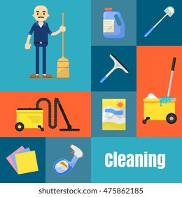 Cleaning tools icon set flat vector illustration