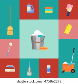 Cleaning tools icon set flat vector illustration