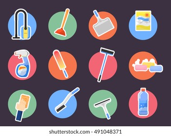 Cleaning tools icon set flat vector illustration