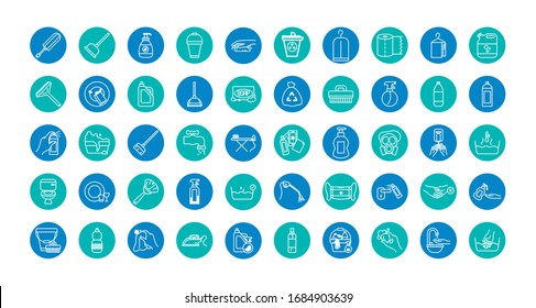 cleaning tools icon set over white background, block style, vector illustration