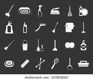 Cleaning tools icon set vector white isolated on grey background 