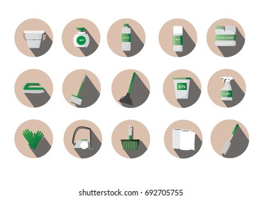 cleaning tools icon,flat icon long shadow illustration.