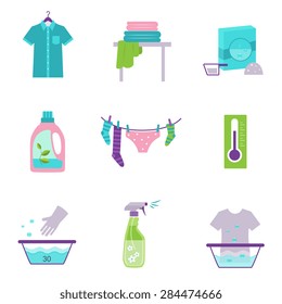 Cleaning tools icons in flat color style vector
