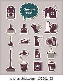 Cleaning tools icons paper cut style