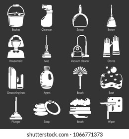 Cleaning tools icons set vector white isolated on grey background 