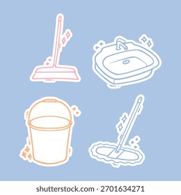 Cleaning Tools Illustration Sticker Set