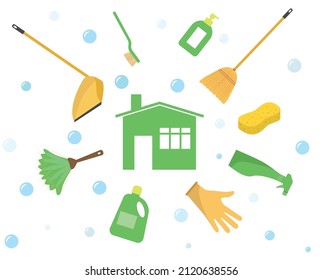 Cleaning tools. Instruments for washing. Purifying service.