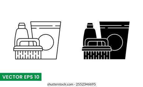 cleaning tools line art and glyphs vector icon isolated on white background