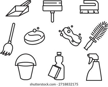 Conjunto de iconos de línea de herramientas de limpieza