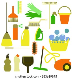 cleaning tools on the white