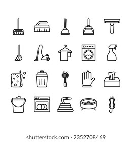 Cleaning tools outline icon set