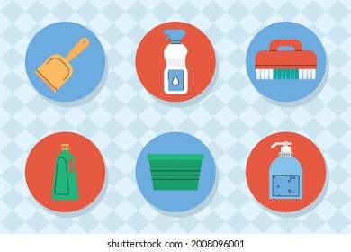 conjunto de herramientas de limpieza y productos
