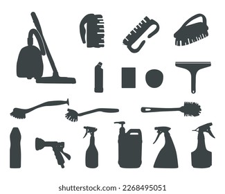 Cleaning tools silhouette, Cleaning tools equipment, Cleaning tools SVG svg