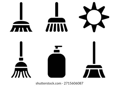 Herramientas de limpieza e higiene de escoba de icono de sol