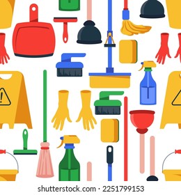 Cleaning tools vector cartoon seamless pattern background for wallpaper, wrapping, packing, and backdrop.