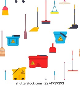 Cleaning tools vector cartoon seamless pattern background for wallpaper, wrapping, packing, and backdrop.
