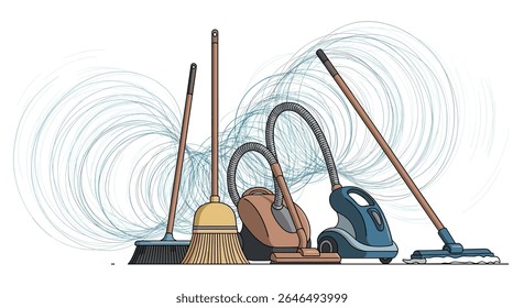Cleaning tools vector design professional illustrations set equipment for home care hygiene