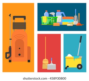 Cleaning tools vector icon flat illustration.