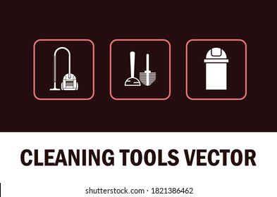 cleaning tools vector isolated on dark background for vector.