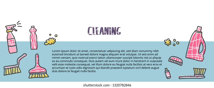Cleaning tools. Vector set of cleaning equipment. Collection of housekeeping symbols in flat style. Color illustration.