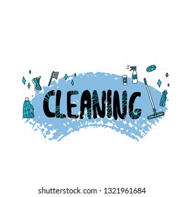 Cleaning tools. Vector set of cleaning equipment. Collection of housekeeping symbols in flat style. Color illustration.