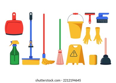 Cleaning tools vector set isolated on a white background.