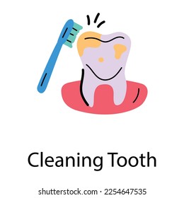 Cleaning tooth hand drawn flat icon 