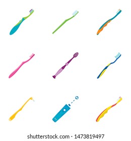 Cleaning toothbrush icon set. Flat set of 9 cleaning toothbrush vector icons for web design isolated on white background