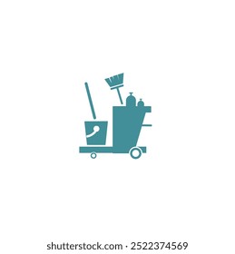 Cleaning trolley silhouette vector illustration. cleaning trolley black vector concept icon. cleaning trolley flat illustration, sign