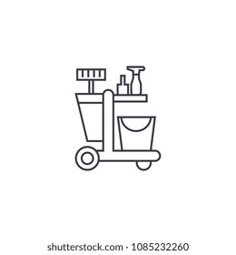  Cleaning Trolley Vector Line Icon, Sign, Illustration On Background, Editable Strokes