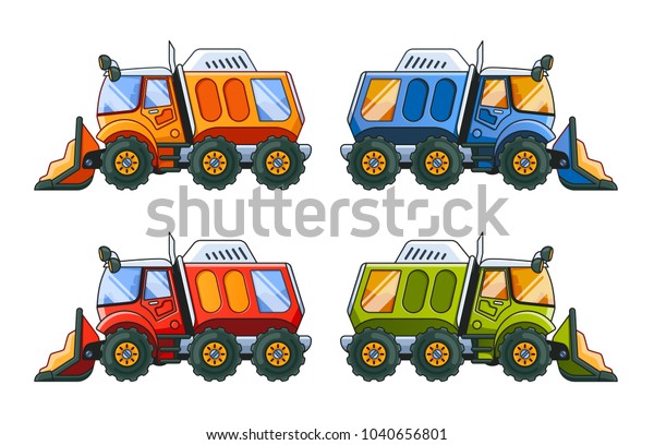 Cleaning Trucks with Sand Side View Isolated on\
White background. 4\
Colors.
