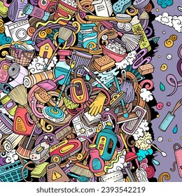 Cleaning vector doodles frame. Cleanup border design. Clean elements and objects cartoon background. Bright colors funny picture
